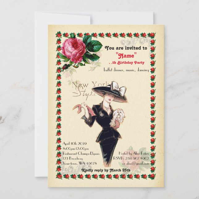 Invitación edad, 60 años, fiesta de cumpleaños, mujer de Gats (Anverso)