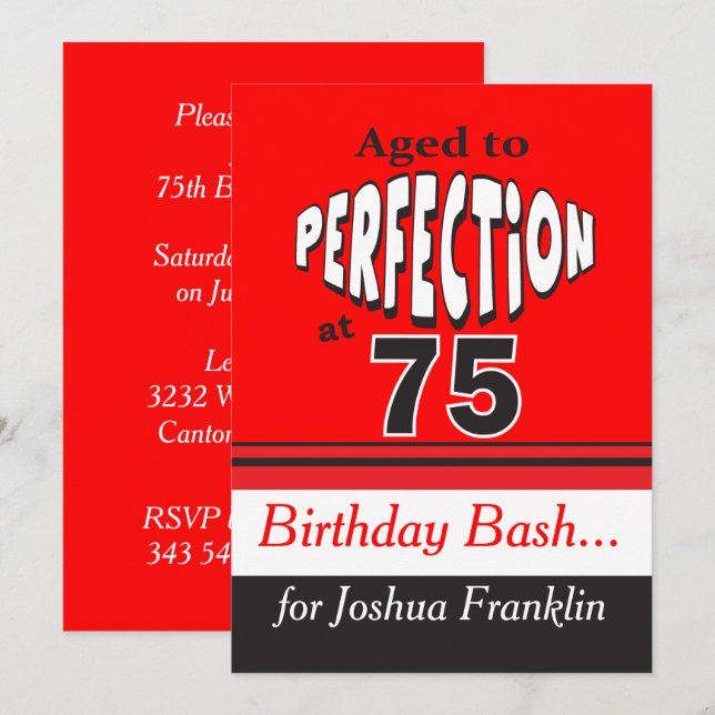 Invitación Edad a la perfección a los 75 años (Anverso / Reverso)