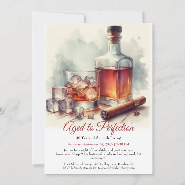 Invitación "Edad a la perfección - Cumpleaños Whisky (Anverso)