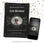 Invitación Edad a la perfección Oro Negro Clásico 50 cumpleañ<br><div class="desc">Ageto a Perfection Black Gold Classy 50th Birthday Invitation. Celebre un cumpleaños histórico con estilo con nuestro diseño de invitaciones inspirado en la Etiqueta de Whiskey Vintage. Inspirado por la elegancia del whisky envejecido, este diseño aporta un toque de sofisticación a su ocasión especial. El diseño vintage de la etiqueta...</div>