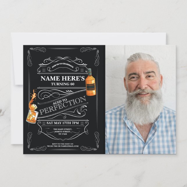 Invitación Edad a la perfección Whiskey Foto 60 Cualquier hom (Anverso)