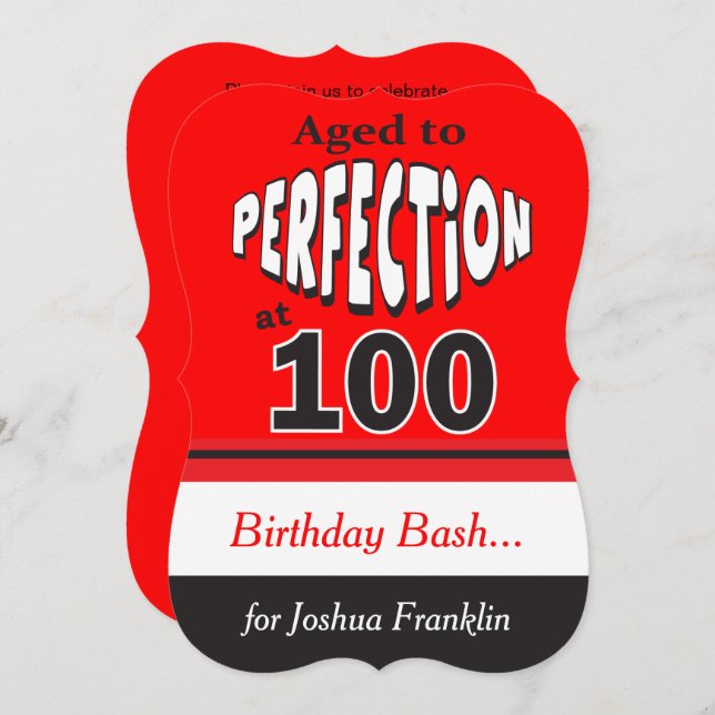 Invitación Edad a perfección a los 100 años | 100 cumpleaños (Anverso / Reverso)