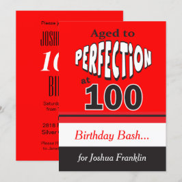 Invitación Edad a perfección a los 100 años | 100 cumpleaños