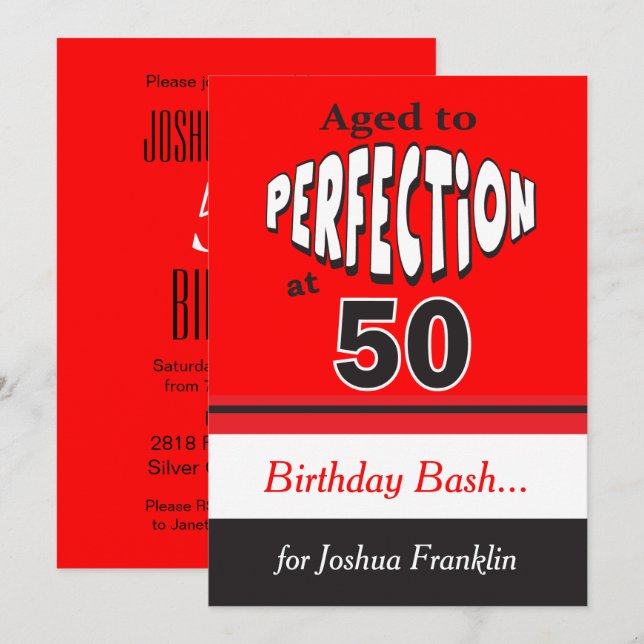 Invitación Edad a perfección a los 50 años | 50.º cumpleaños (Anverso / Reverso)