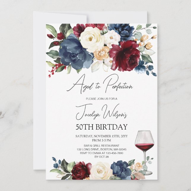 Invitación Edad a Perfección Adultos Fiestas de vino Cumpleañ (Anverso)