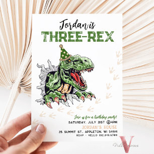Invitación Edad Editable T-Rex Dinosaurios verdes cumpleaños
