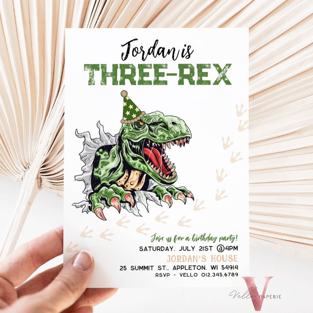 Invitación Edad Editable T-Rex Dinosaurios verdes cumpleaños (Subido por el creador)