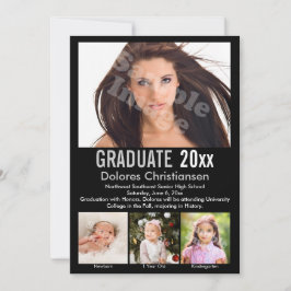 Invitación Edad Progression Photo Black Modern Graduation