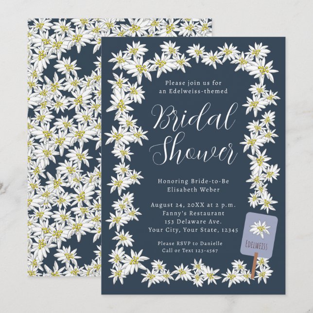 Invitación Edelweiss Navy Blue Wildflower Bridal Shower (Anverso / Reverso)