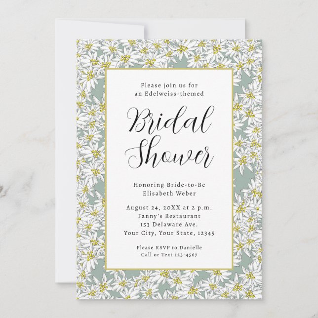 Invitación Edelweiss Sonido de la música Bridal Shower Sage G (Anverso)