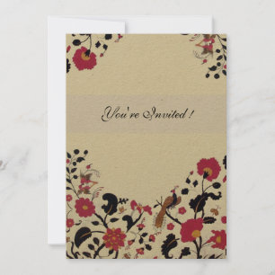 Invitación EDEN,Aves Bodas, Flores Negras Rojas,Kraft