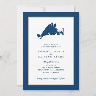 Invitación EDGARTOWN Marthas Vineyard Blue Map Boda Invita