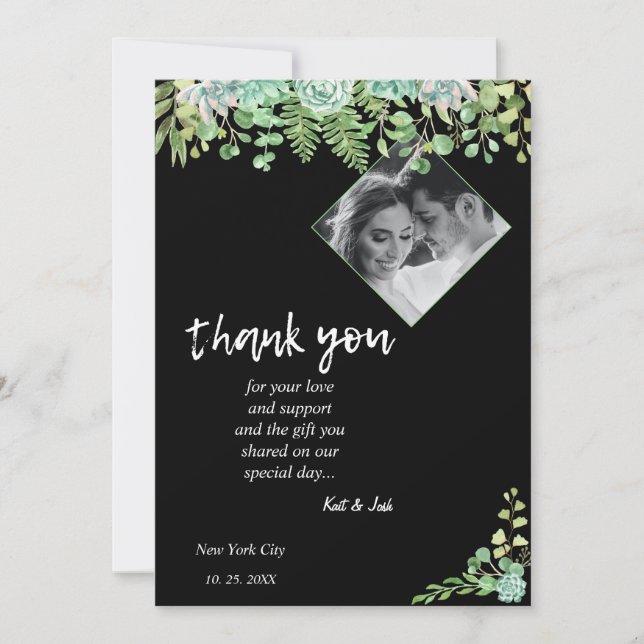 Invitación Edgy Black Eucalyptus Boda Gracias CARTA (Anverso)