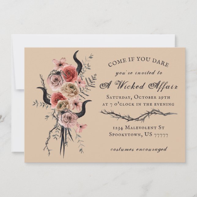 Invitación Edgy Floral Boho Wicks Affair Halloween (Anverso)