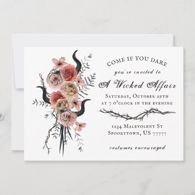 Invitación Edgy Floral Boho Wicks Affair Halloween (Anverso)