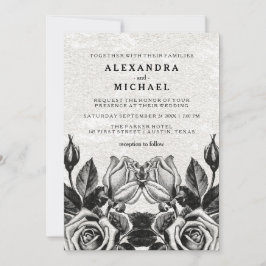 Invitación Edgy Victorian Rosas Boda blanco y negro