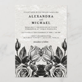Invitación Edgy Victorian Rosas Boda blanco y negro