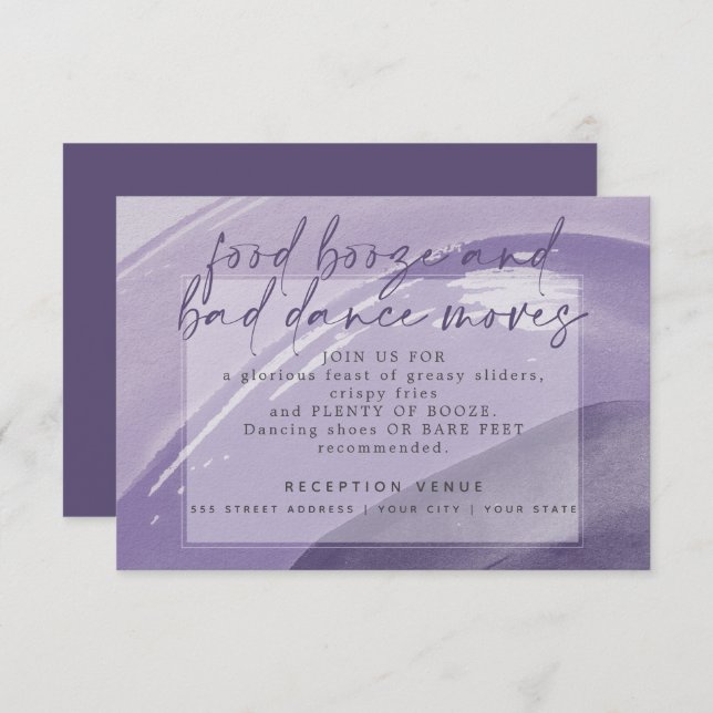 Invitación Edgy Watercolor Stroke Plum Recepción (Anverso / Reverso)