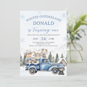 Invitación Edición azul adorable de cumpleaños de Onederland 