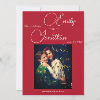 Invitación Edición Chic Profundo Rojo Uno Foto Boda