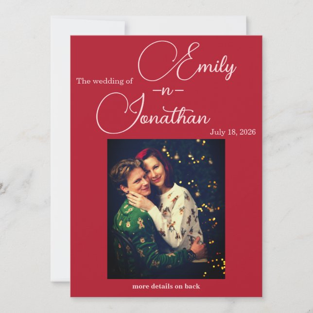 Invitación Edición Chic Profundo Rojo Uno Foto Boda (Anverso)