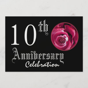 Invitación Edición de Aniversario número 10 Rosa Roja Metálic