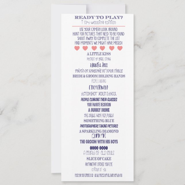 Invitación Edición de fotos de boda de I Spy (Anverso)