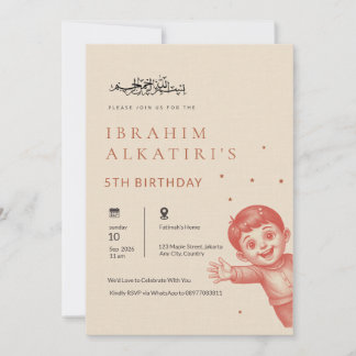 Invitación Edición de Lujo Beige Cumpleaños Niño Islámico
