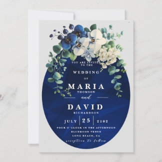 Invitación Edición floral botánica azul marino