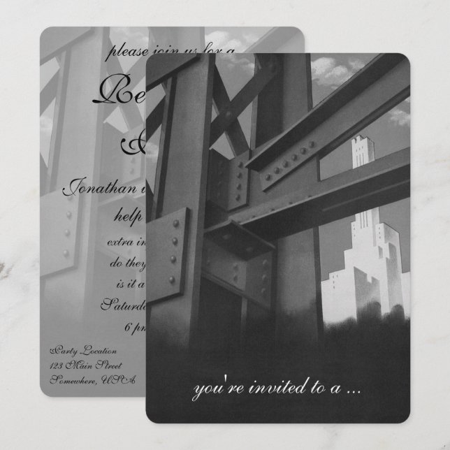 Invitación Edificio de rascacielos de época, Fiesta de jubila (Anverso / Reverso)