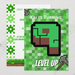 Invitación Edificio Verde Pixelado del Jugador Subir de Nivel