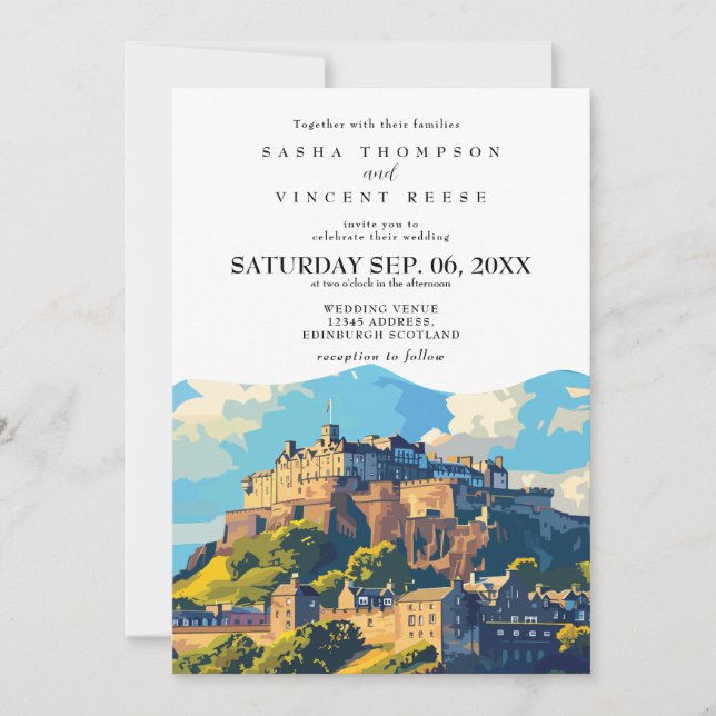 Invitación Edinburgh Scotland Wedting Retro (Anverso)