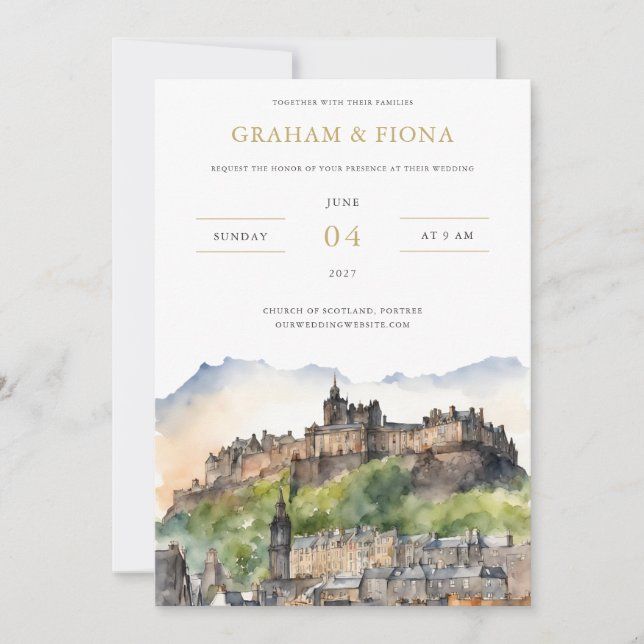 Invitación Edinburgh Watercolor Invitation (Anverso)
