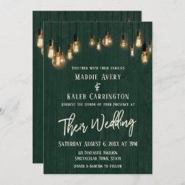 Invitación Edison de Madera Verde Rusa enciende a Boda de tip