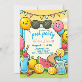 Invitación Editab PoolParty Cumpleaños para los niños Fun Bañ