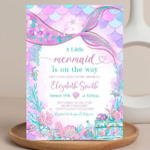 Invitación editable a Baby Shower para sirena bebé