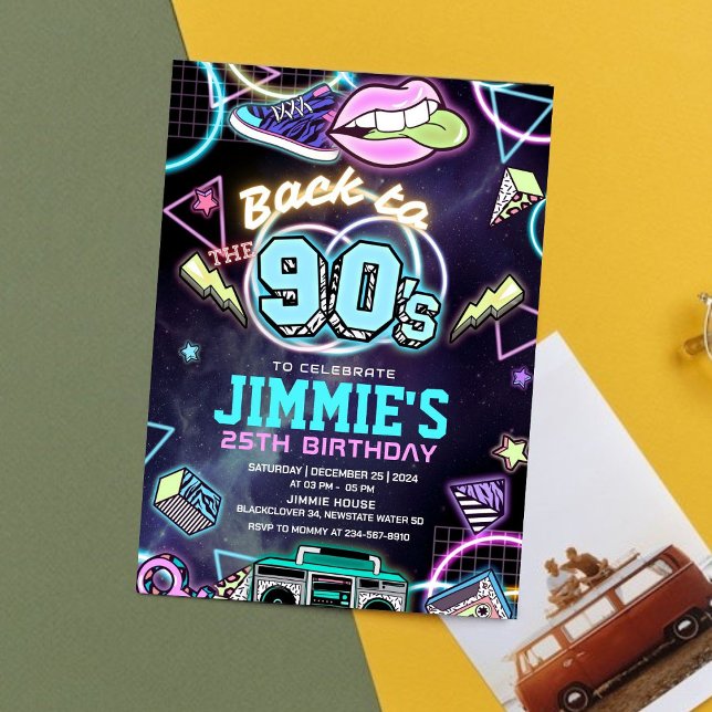 Invitación editable a la fiesta de cumpleaños de l (90s Birthday Party Editable Invitation)