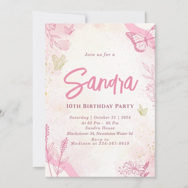 Invitación editable a la fiesta de cumpleaños de m (Anverso)