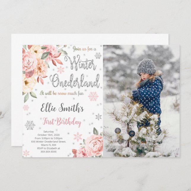 Invitación editable a la foto de Winter Wonderland (Anverso / Reverso)