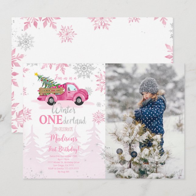 Invitación editable a la foto de Winter Wonderland (Anverso / Reverso)