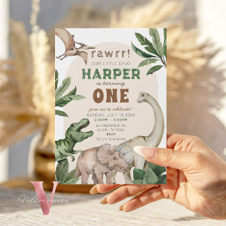 Invitación Editable "AGE" Dinosaurs Trex Wild Birthday