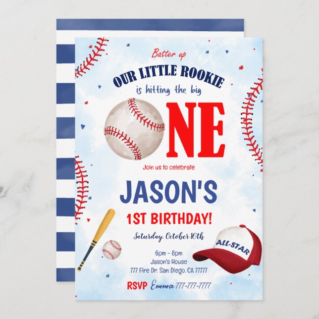 Invitación editable al béisbol (Anverso / Reverso)