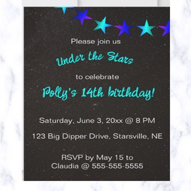 Invitación Editable bajo el cumpleaños de las estrellas (Subido por el creador)