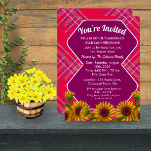 Invitación Editable Barnyard BBQ Cookout Invite a Gingham Red