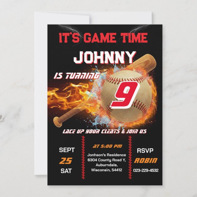 Invitación Editable Baseball Birthday Invitation (Anverso)