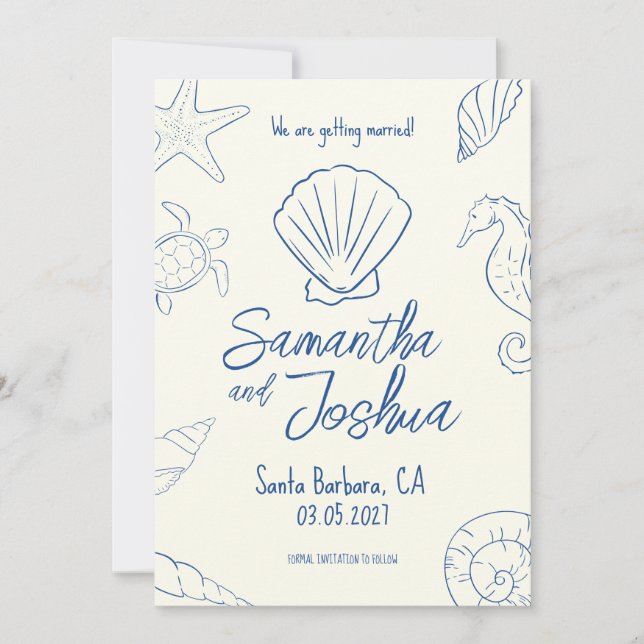 Invitación Editable Beach Wedding Save the Date Card (Anverso)