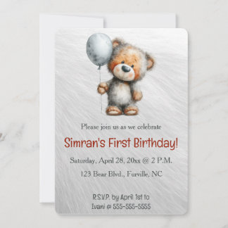 Invitación Editable Bear and a Balloon Birthday