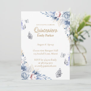 Invitación Editable Blue and Gold Quinceañera Invitation