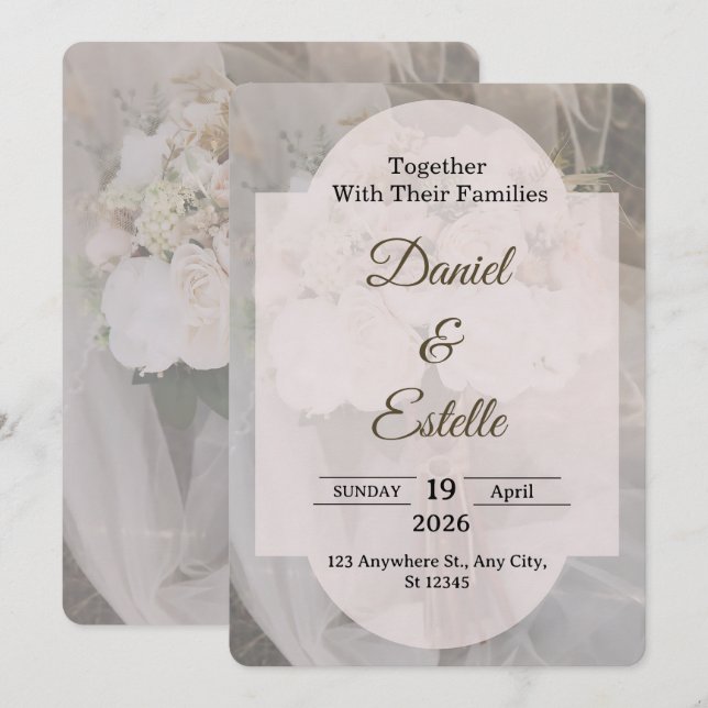 Invitación Editable Boho Neutral Wedding Invitation Template (Anverso / Reverso)