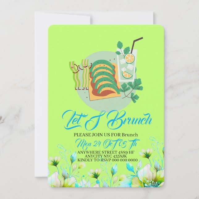 Invitación Editable Brunch Invitation, Let's Brunch Invitatio (Anverso)